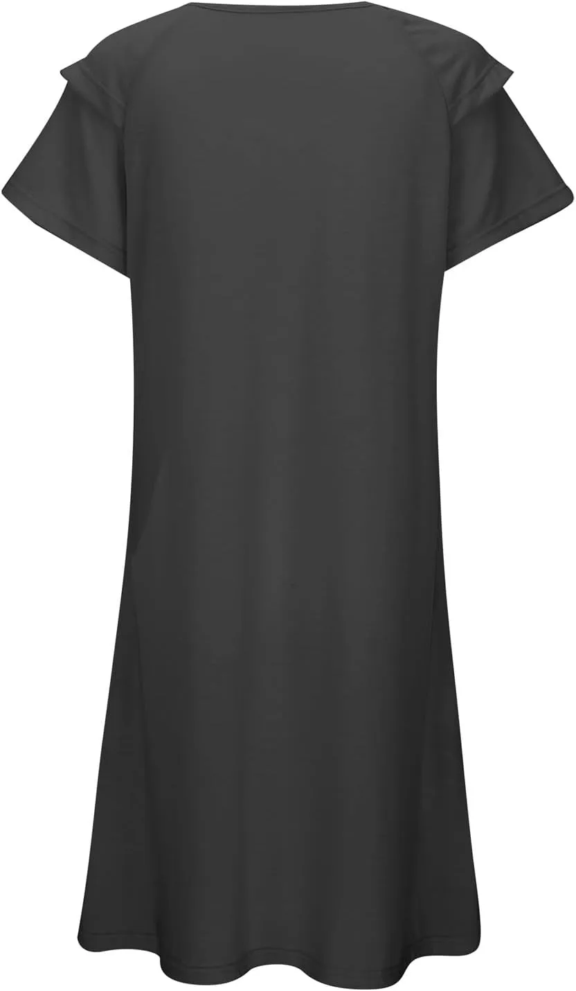 Women's Summer Dresses 2025 Ruffle Sleeve V Neck A Line Fit Sundresses Casual Beach Vacation Mini Skirt with Pockets