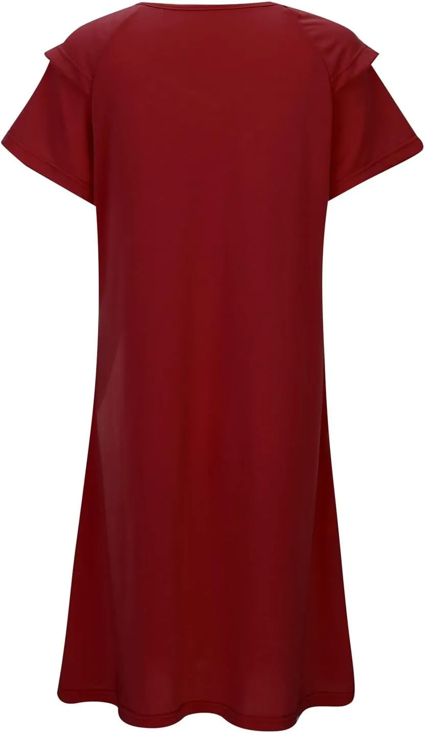 Women's Summer Dresses 2025 Ruffle Sleeve V Neck A Line Fit Sundresses Casual Beach Vacation Mini Skirt with Pockets