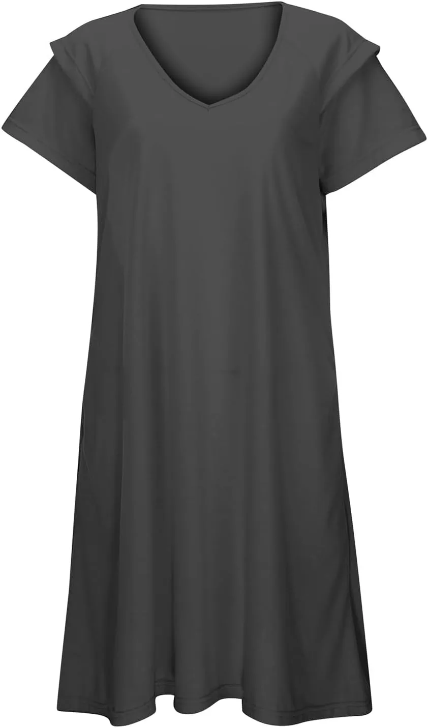 Women's Summer Dresses 2025 Ruffle Sleeve V Neck A Line Fit Sundresses Casual Beach Vacation Mini Skirt with Pockets