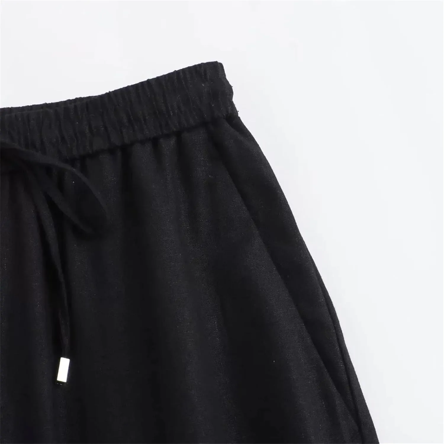 Women's Summer Lace-Up Linen Pants  High Waist Straight-Leg Drawstring Waist Office Lady Trousers with Pockets
