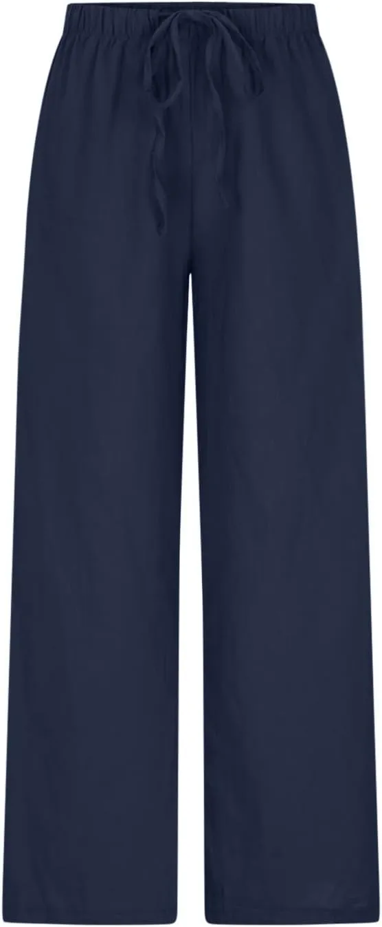 Womens Summer Linen Palazzo Pants Causal Elastic High Waist Flowy Wide Leg Pant Trousers Resort Wear Outfits 2024