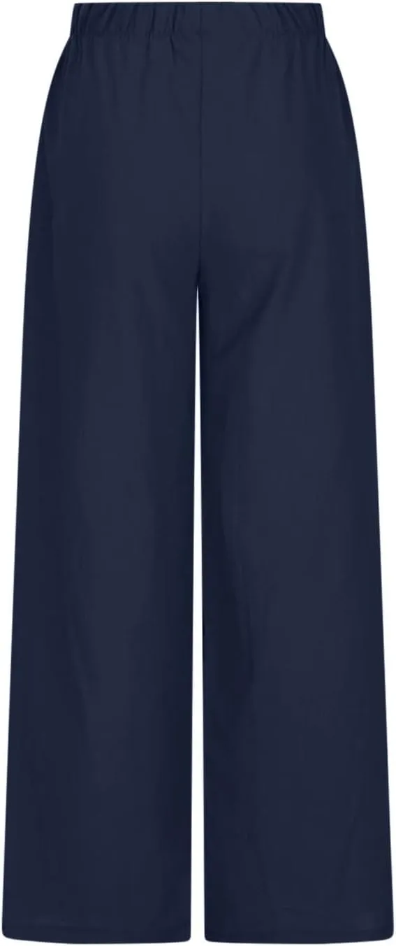 Womens Summer Linen Palazzo Pants Causal Elastic High Waist Flowy Wide Leg Pant Trousers Resort Wear Outfits 2024
