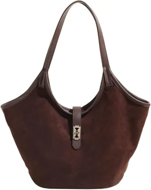 Women's Tote Bags Suede Handbag Shoulder Bag Retro Bucket Bag Vegan Leather PU Purse Fall Winter Travel Work