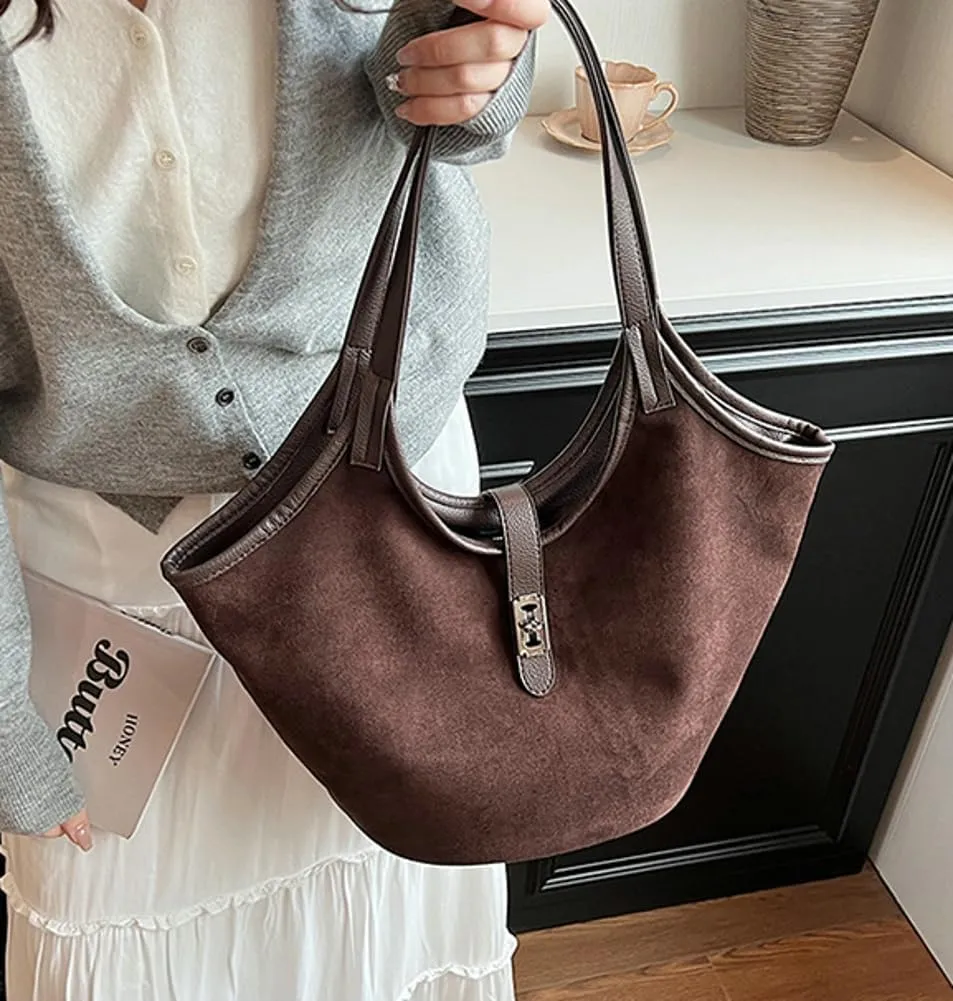 Women's Tote Bags Suede Handbag Shoulder Bag Retro Bucket Bag Vegan Leather PU Purse Fall Winter Travel Work