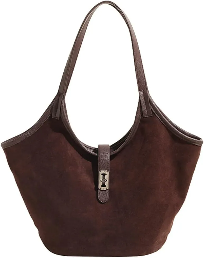 Women's Tote Bags Suede Handbag Shoulder Bag Retro Bucket Bag Vegan Leather PU Purse Fall Winter Travel Work