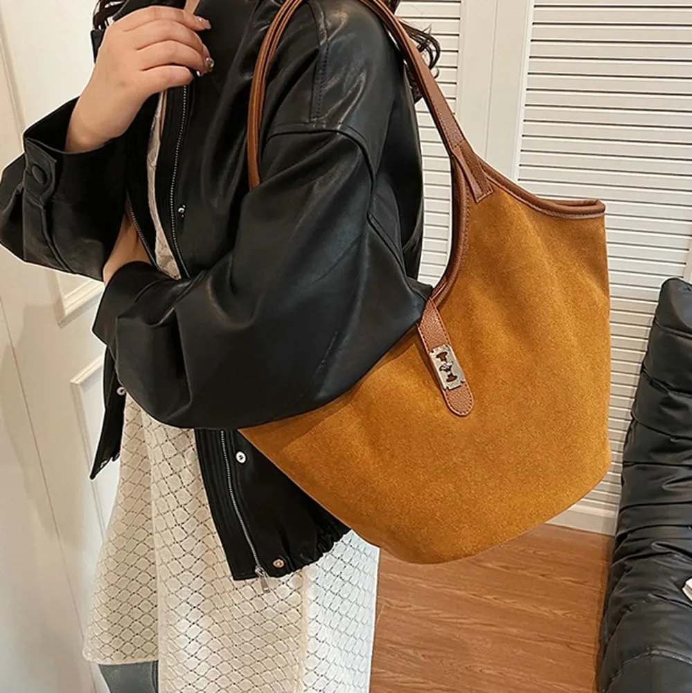 Women's Tote Bags Suede Handbag Shoulder Bag Retro Bucket Bag Vegan Leather PU Purse Fall Winter Travel Work
