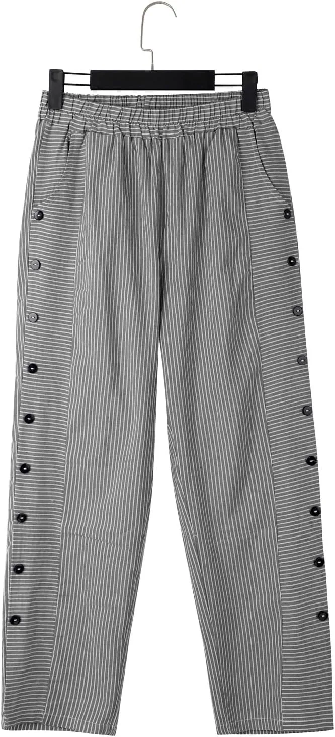 Womens Trendy Striped Linen Pants Casual High Waist Capri 2025 Summer Straight Leg Trousers with Pockets Workwear