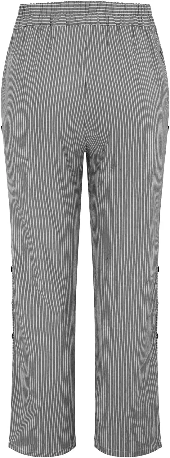 Womens Trendy Striped Linen Pants Casual High Waist Capri 2025 Summer Straight Leg Trousers with Pockets Workwear