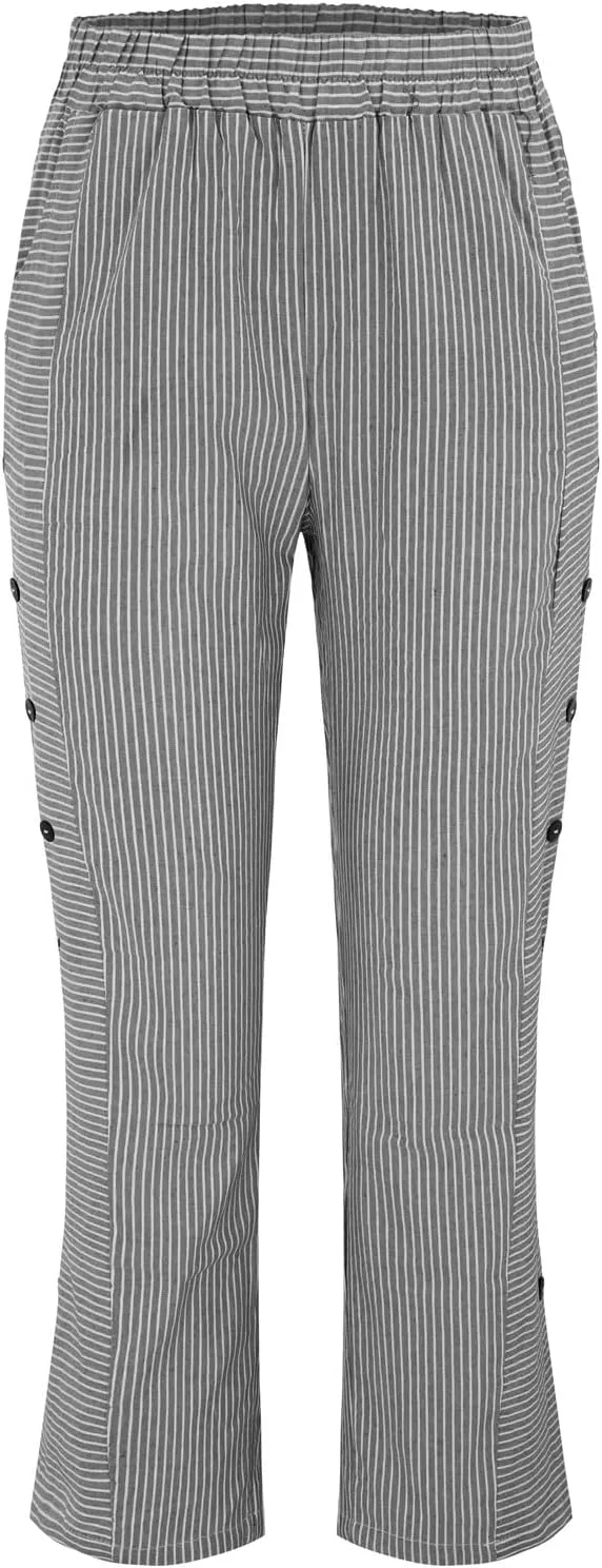 Womens Trendy Striped Linen Pants Casual High Waist Capri 2025 Summer Straight Leg Trousers with Pockets Workwear