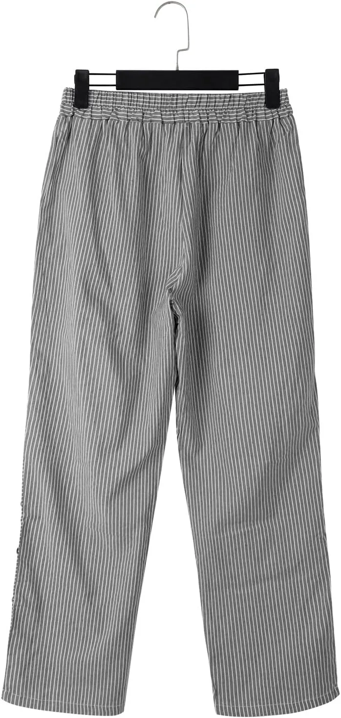 Womens Trendy Striped Linen Pants Casual High Waist Capri 2025 Summer Straight Leg Trousers with Pockets Workwear