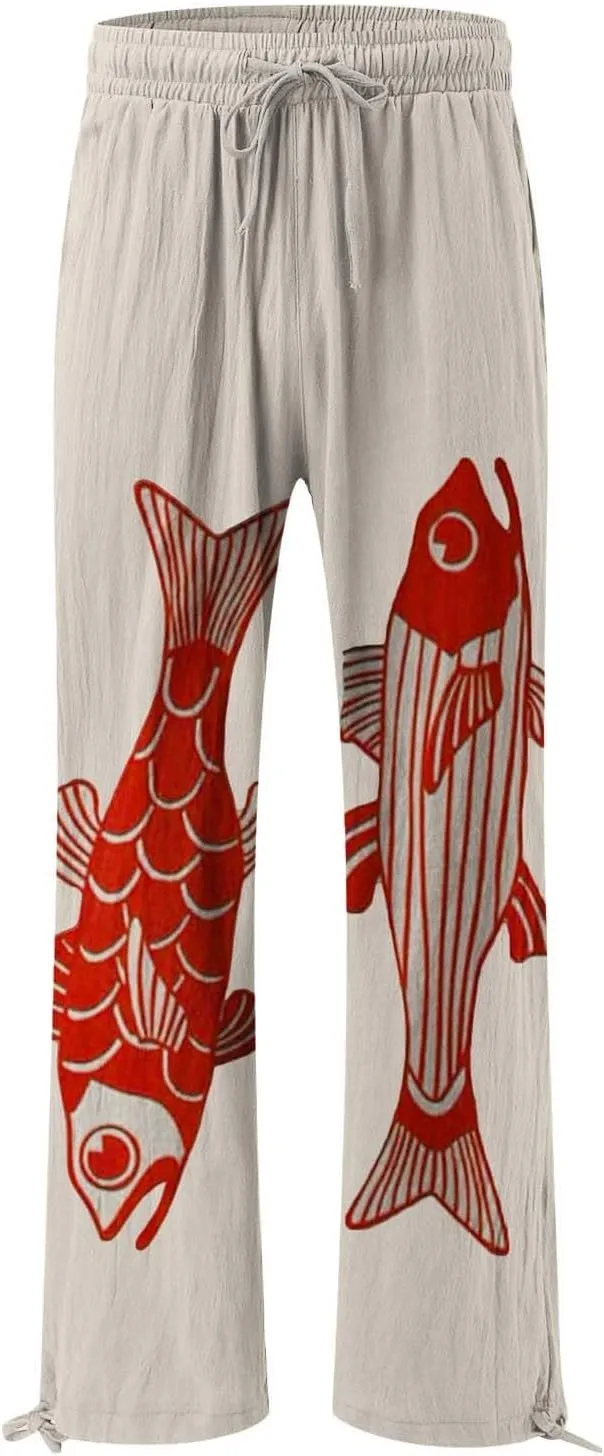 Women's Vintage Art Print Cotton and Linen Casual Pants Casual Wide Leg Trousers Womens Plus Womens