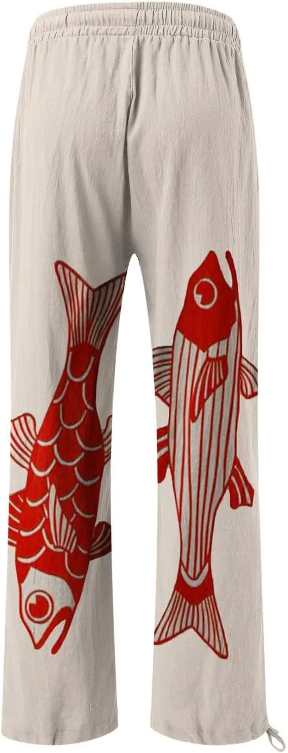 Women's Vintage Art Print Cotton and Linen Casual Pants Casual Wide Leg Trousers Womens Plus Womens