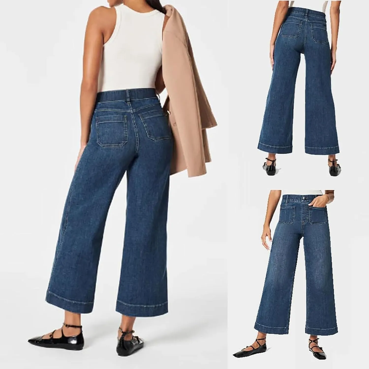 Women's Wide Leg Jeans Elastic High Waisted Palazzo Pants Trendy Loose Fit Dressy Casual Work Pants with Pockets