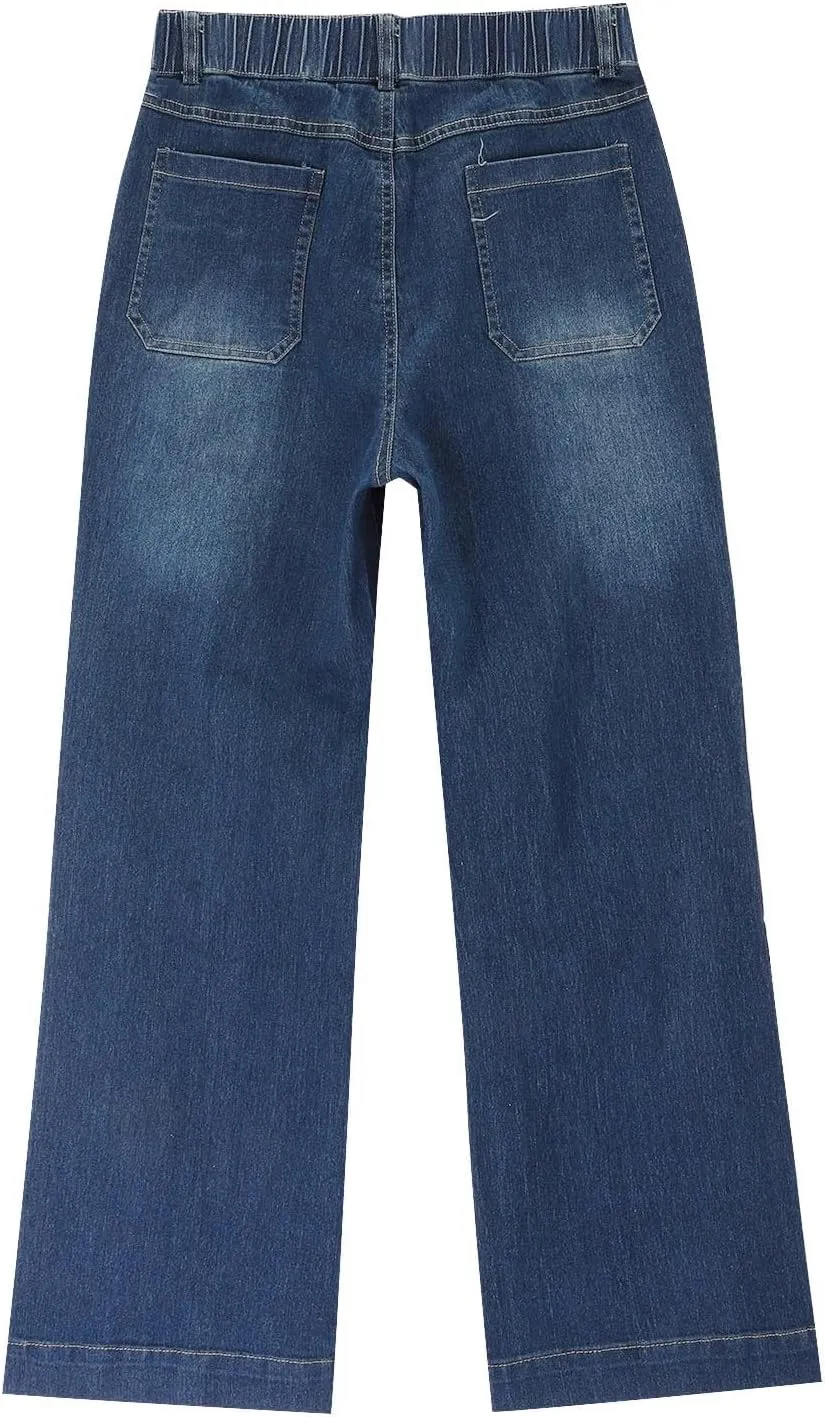 Women's Wide Leg Jeans Elastic High Waisted Palazzo Pants Trendy Loose Fit Dressy Casual Work Pants with Pockets
