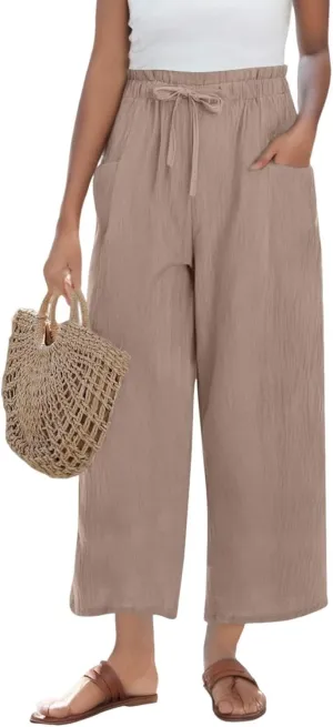 Women's Wide Leg Linen Pants High Waisted Plus Size Casual Comfy Palazzo Pant Summer Loose Fit Lounge with Pockets