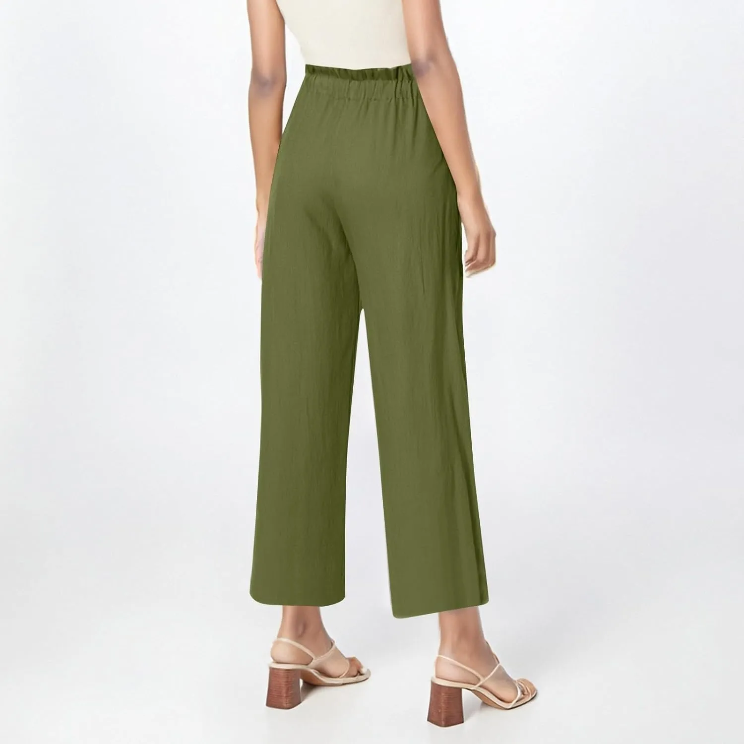 Women's Wide Leg Linen Pants High Waisted Plus Size Casual Comfy Palazzo Pant Summer Loose Fit Lounge with Pockets