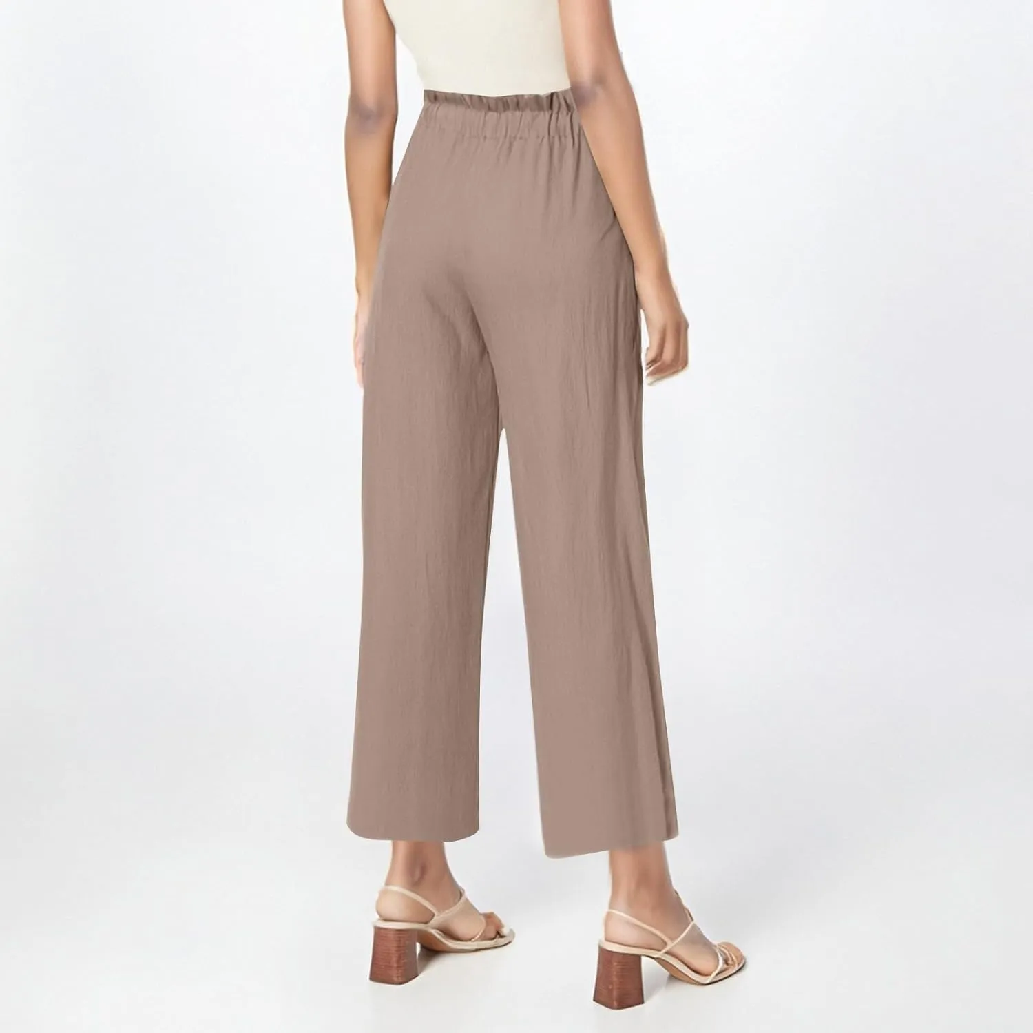 Women's Wide Leg Linen Pants High Waisted Plus Size Casual Comfy Palazzo Pant Summer Loose Fit Lounge with Pockets