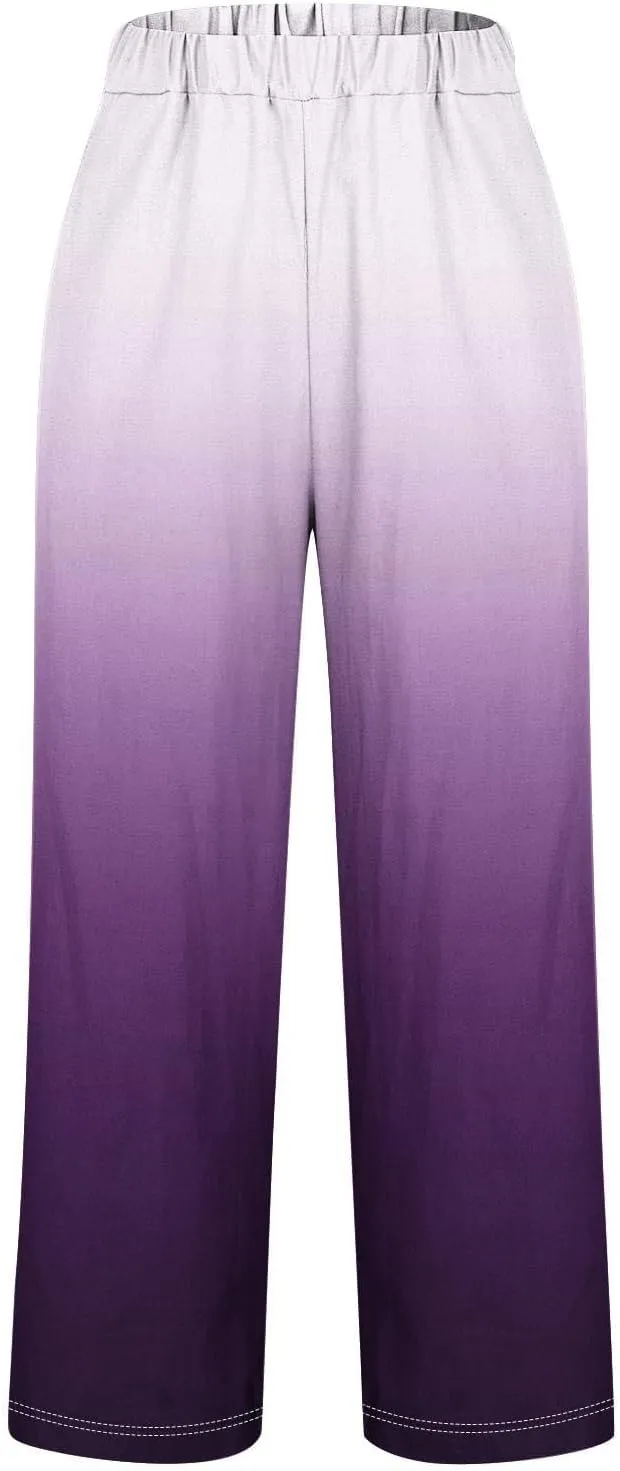 Women's Wide Leg Pants with Pockets Wide Leg Plus Size Capri Pants Lightweight Capri Trousers S 5XL Summer Vacation
