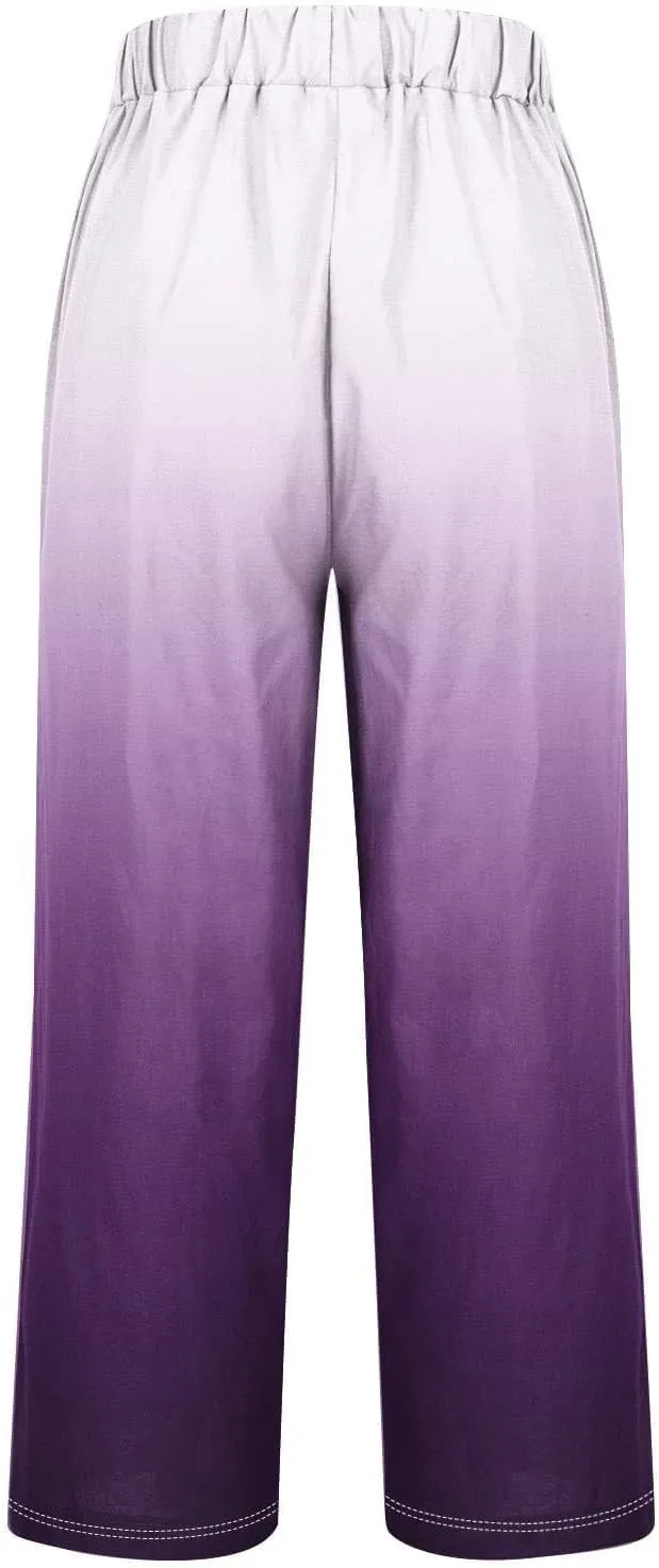 Women's Wide Leg Pants with Pockets Wide Leg Plus Size Capri Pants Lightweight Capri Trousers S 5XL Summer Vacation