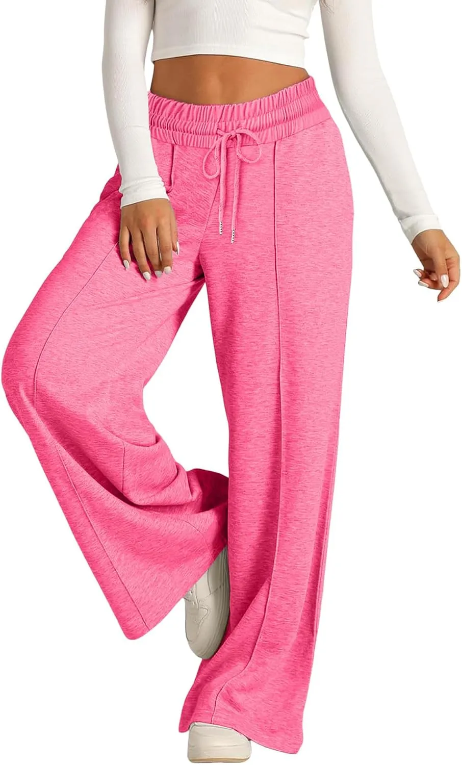 Womens Wide Leg Sweatpants Lightweight High Waisted Baggy Sweat Pants Drawstring Workout Athletic Joggers with Pocket