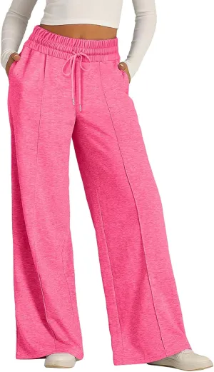 Womens Wide Leg Sweatpants Lightweight High Waisted Baggy Sweat Pants Drawstring Workout Athletic Joggers with Pocket