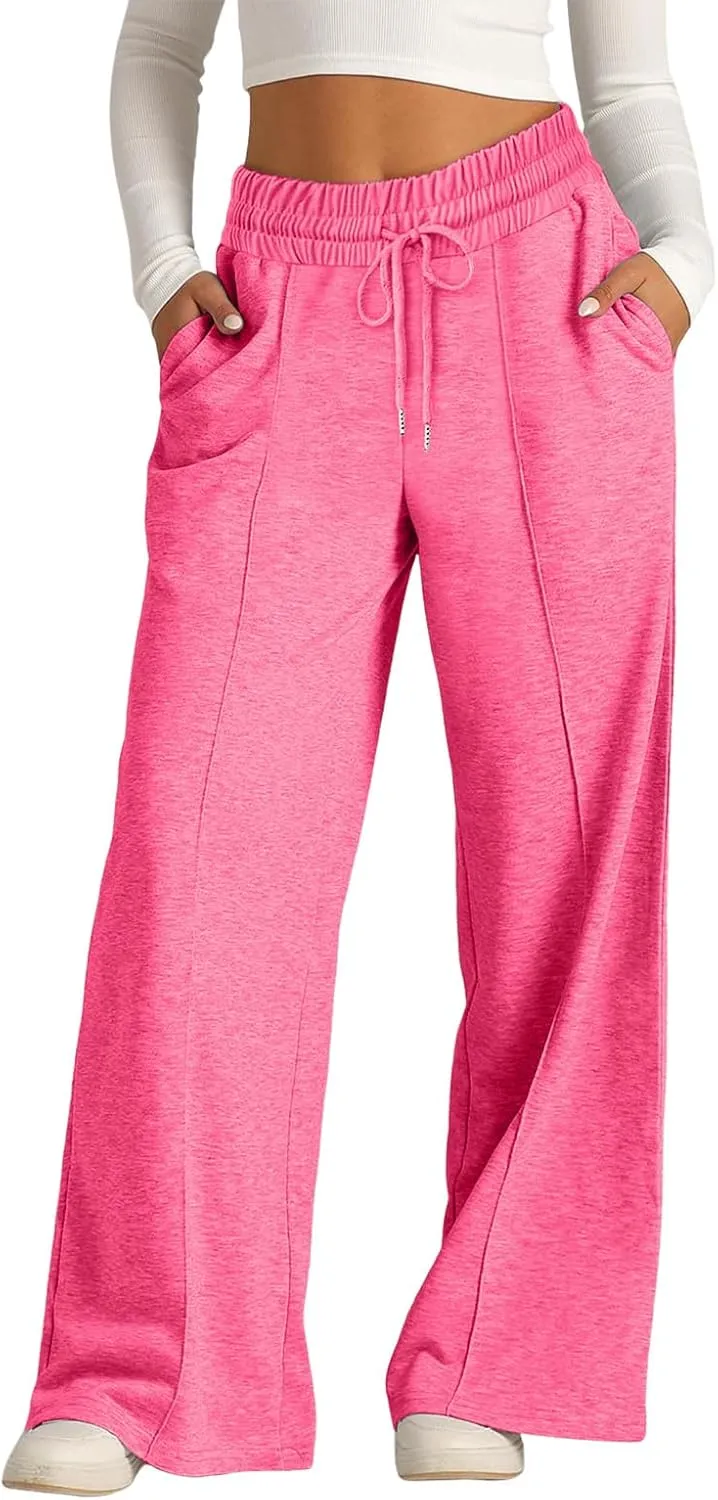 Womens Wide Leg Sweatpants Lightweight High Waisted Baggy Sweat Pants Drawstring Workout Athletic Joggers with Pocket