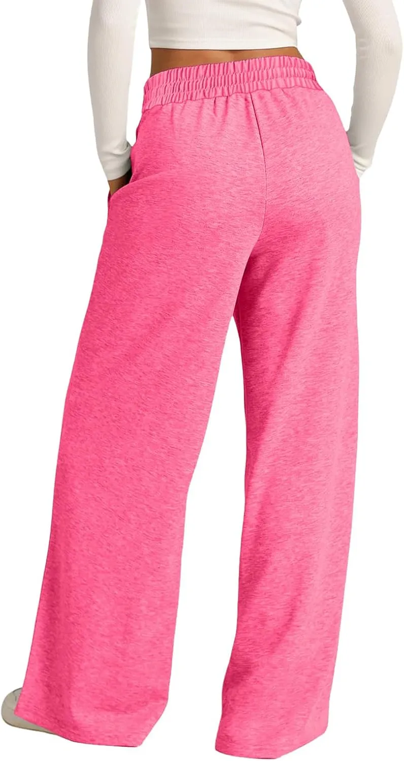 Womens Wide Leg Sweatpants Lightweight High Waisted Baggy Sweat Pants Drawstring Workout Athletic Joggers with Pocket