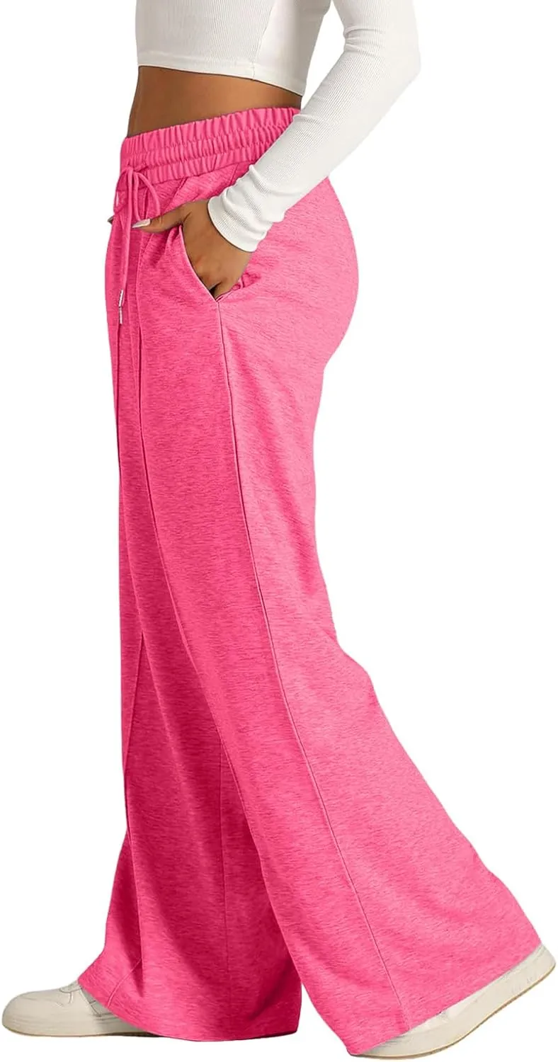 Womens Wide Leg Sweatpants Lightweight High Waisted Baggy Sweat Pants Drawstring Workout Athletic Joggers with Pocket