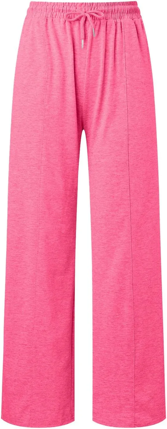 Womens Wide Leg Sweatpants Lightweight High Waisted Baggy Sweat Pants Drawstring Workout Athletic Joggers with Pocket