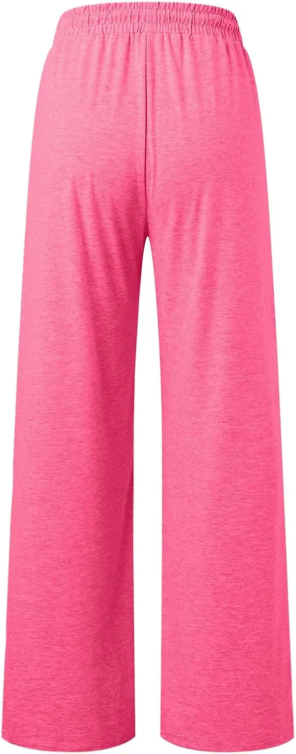 Womens Wide Leg Sweatpants Lightweight High Waisted Baggy Sweat Pants Drawstring Workout Athletic Joggers with Pocket
