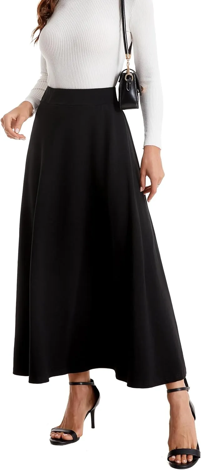 Womens Winter Mid Carf Long Skirt Stretch Slim fit Pleated Casual Cotton Skirt