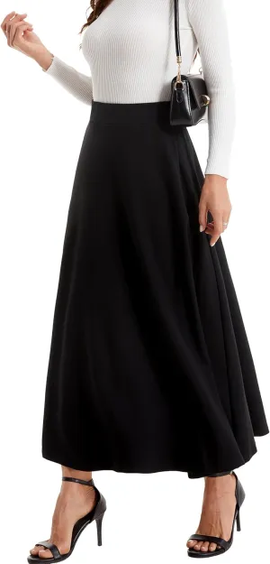 Womens Winter Mid Carf Long Skirt Stretch Slim fit Pleated Casual Cotton Skirt