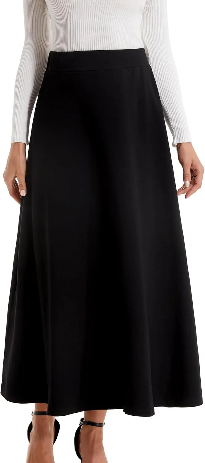Womens Winter Mid Carf Long Skirt Stretch Slim fit Pleated Casual Cotton Skirt