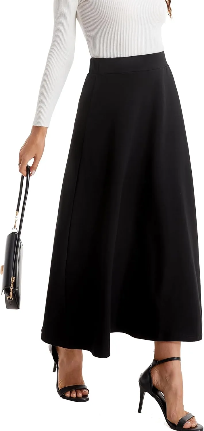 Womens Winter Mid Carf Long Skirt Stretch Slim fit Pleated Casual Cotton Skirt