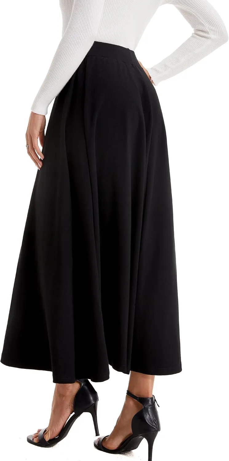 Womens Winter Mid Carf Long Skirt Stretch Slim fit Pleated Casual Cotton Skirt