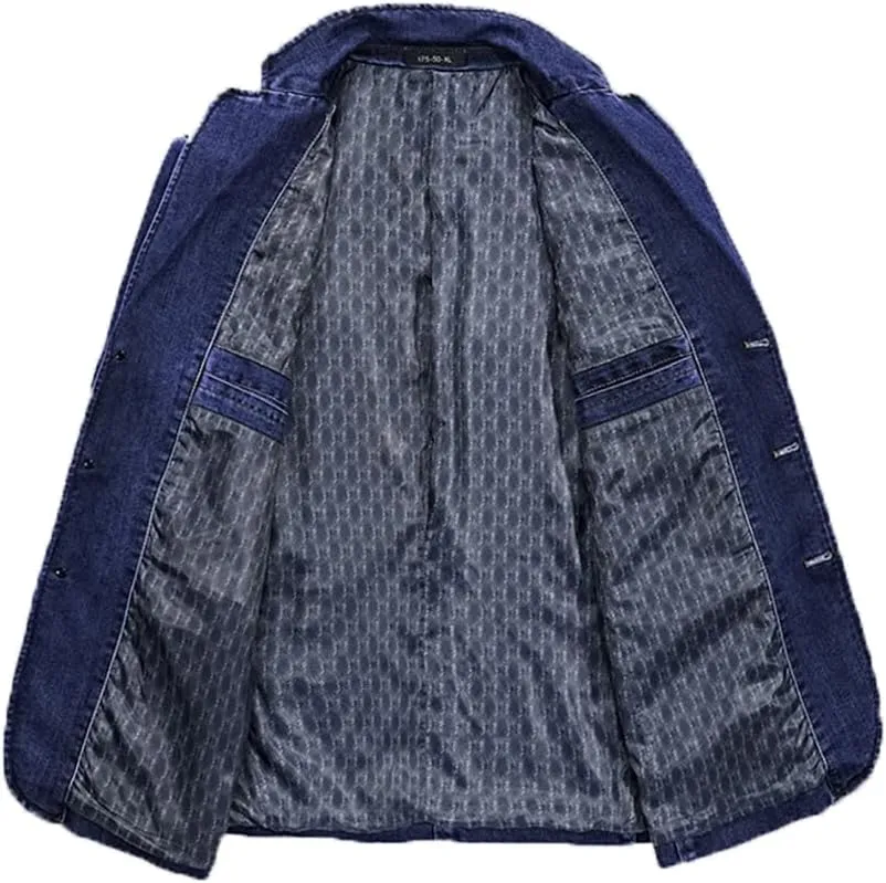 XYGJZ Men's Notch Lapel Vintage Denim Blazer Suit Jacket Slim Fit Sport Coat