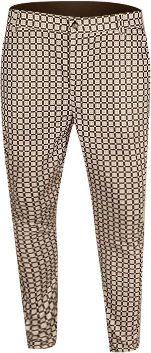Ymosrh Khaki Jeans for Men Men's Fashion Stretch Dress Pants Slim Fit Plaid Pants Business Suit Casual Golf Jeans