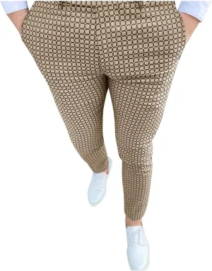 Ymosrh Khaki Jeans for Men Men's Fashion Stretch Dress Pants Slim Fit Plaid Pants Business Suit Casual Golf Jeans