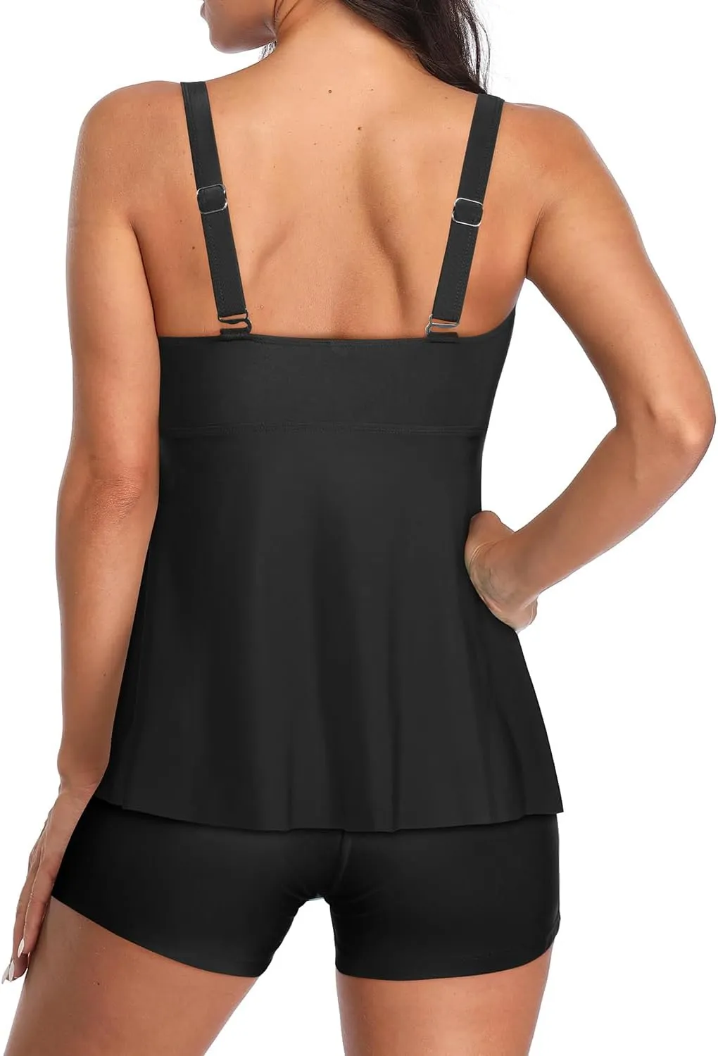 Yonique Women 2 Piece Flowy Tankini Swimsuits with Boyshorts V Neck Swim Tank Tops Bathing Suits Modest Swimwear