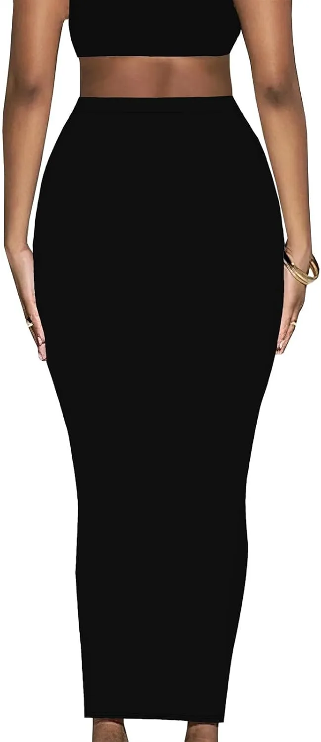 Yuopeid Women's Summer Bodycon High Waist Slim Fit Solid Color Casual Cocktail Club Party Pencil Long Maxi Skirts