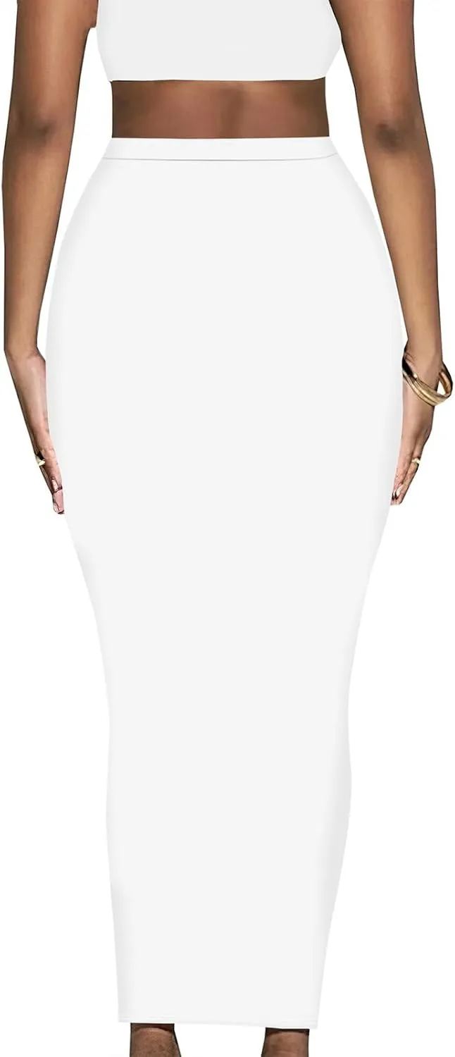 Yuopeid Women's Summer Bodycon High Waist Slim Fit Solid Color Casual Cocktail Club Party Pencil Long Maxi Skirts