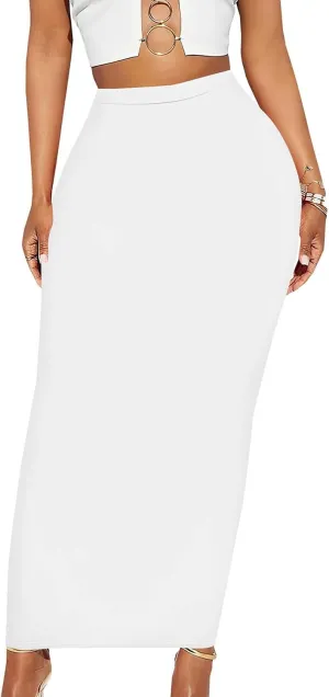 Yuopeid Women's Summer Bodycon High Waist Slim Fit Solid Color Casual Cocktail Club Party Pencil Long Maxi Skirts