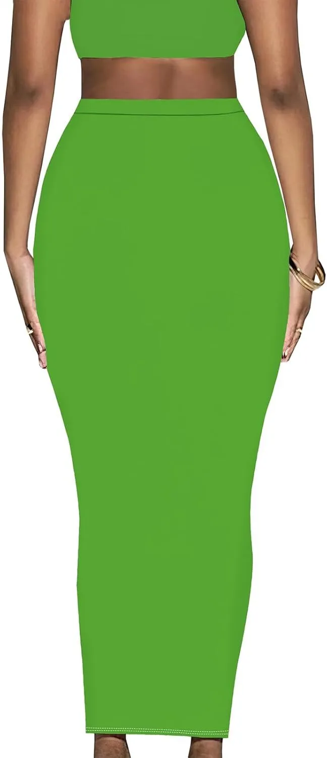 Yuopeid Women's Summer Bodycon High Waist Slim Fit Solid Color Casual Cocktail Club Party Pencil Long Maxi Skirts