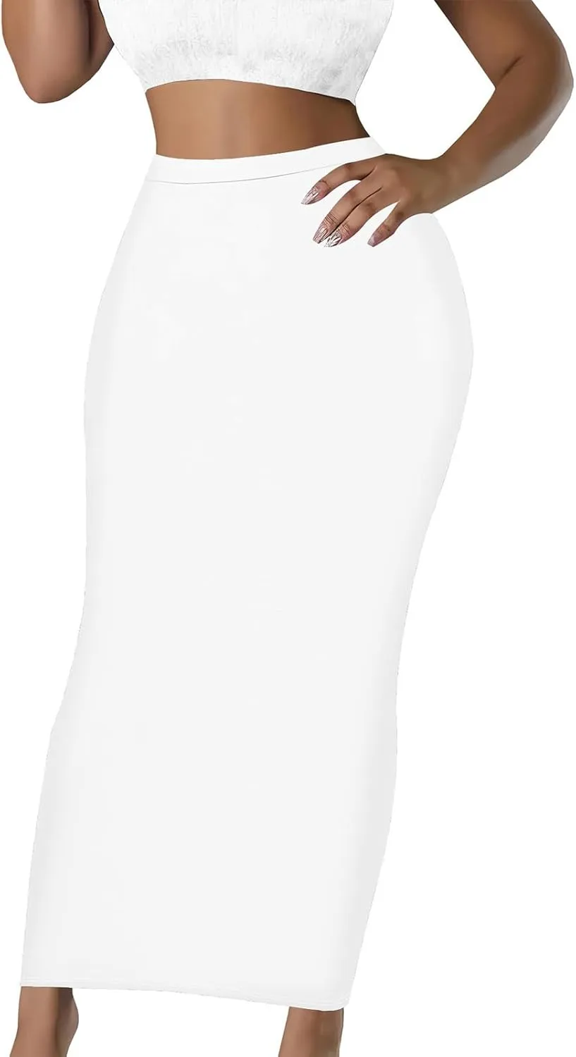 Yuopeid Women's Summer Bodycon High Waist Slim Fit Solid Color Casual Cocktail Club Party Pencil Long Maxi Skirts