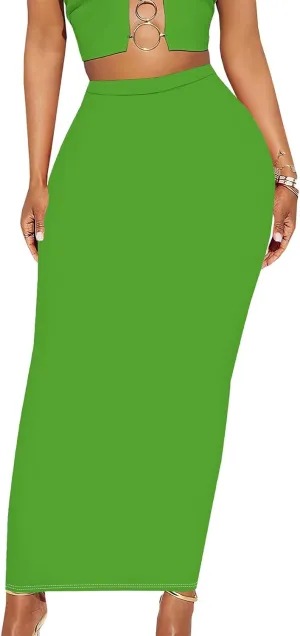 Yuopeid Women's Summer Bodycon High Waist Slim Fit Solid Color Casual Cocktail Club Party Pencil Long Maxi Skirts