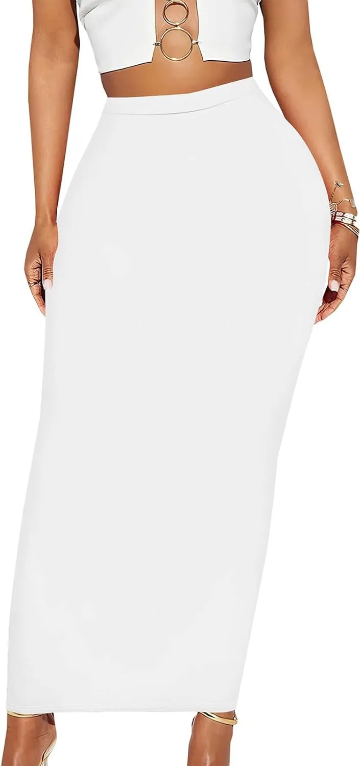 Yuopeid Women's Summer Bodycon High Waist Slim Fit Solid Color Casual Cocktail Club Party Pencil Long Maxi Skirts