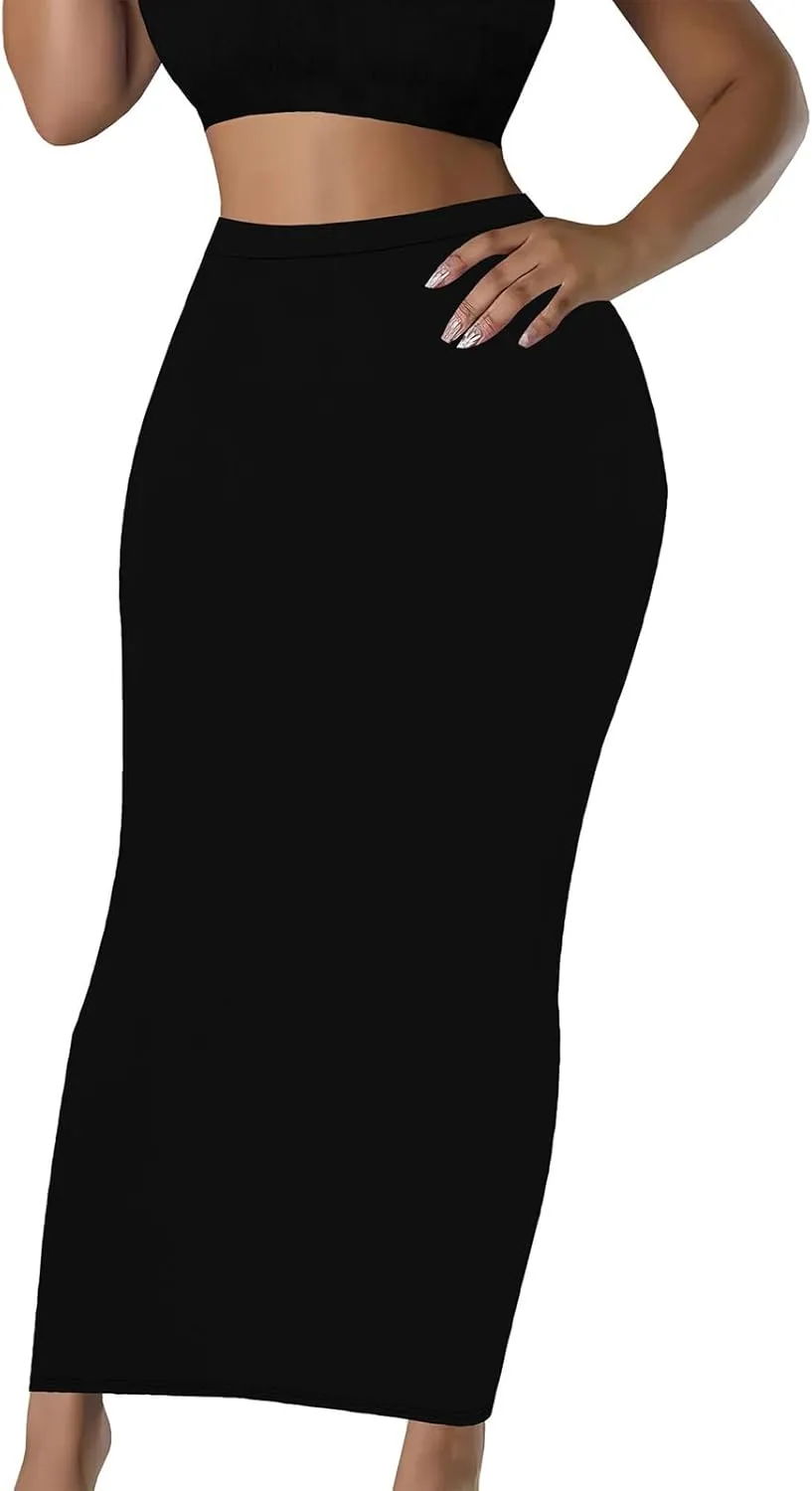 Yuopeid Women's Summer Bodycon High Waist Slim Fit Solid Color Casual Cocktail Club Party Pencil Long Maxi Skirts