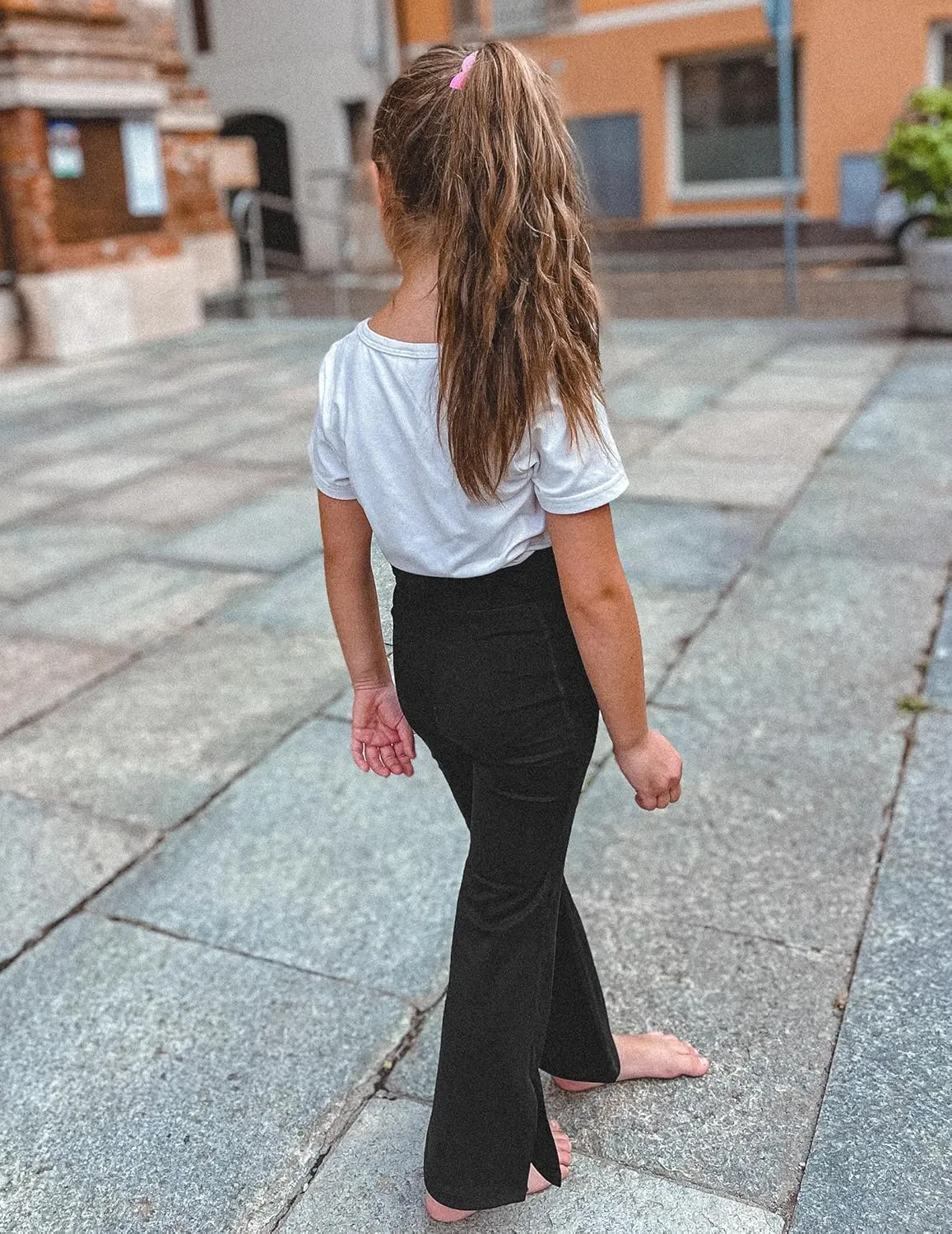 Zaclotre Girls' Flare Leggings with Split Hem Cross High Waist Yoga Bootcut Athletic Kid Bell Bottom Pants with Pockets