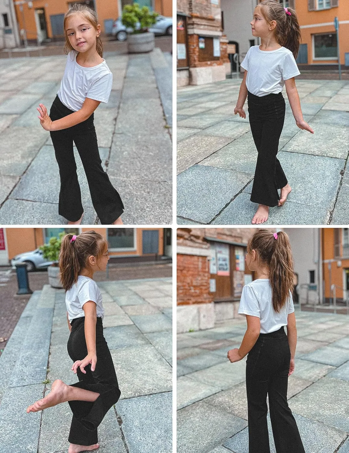Zaclotre Girls' Flare Leggings with Split Hem Cross High Waist Yoga Bootcut Athletic Kid Bell Bottom Pants with Pockets