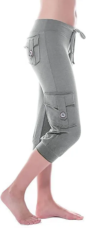 ZDRZK Capri Cargo Pants for Women Casual Plus Size High Waist Workout Yoga Pants with Pockets Comfy Cropped Trousers